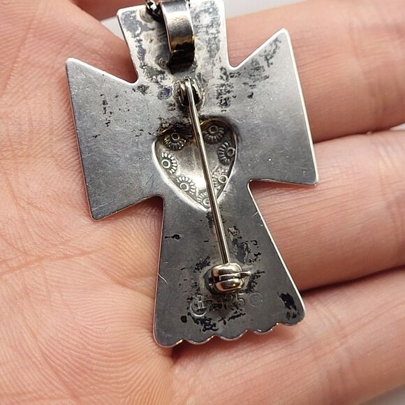 Carolyn Pollack Relios Designer Cross Sterling Silver Pendant Pin 5.8g Vintage - Picture 3 of 6